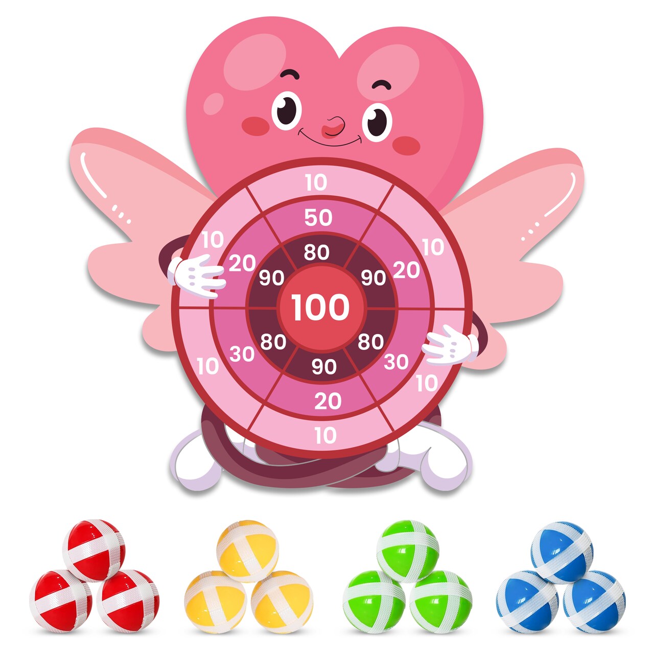 4E's Novelty Valentine Dart Board with 12 Sticky Balls - 30" Large Heart Shaped Darts Board, Kids Dart Board Indoor/Outdoor, Classroom Exchange Fun Games, Fun Valentine's Day Games for Kids Party
